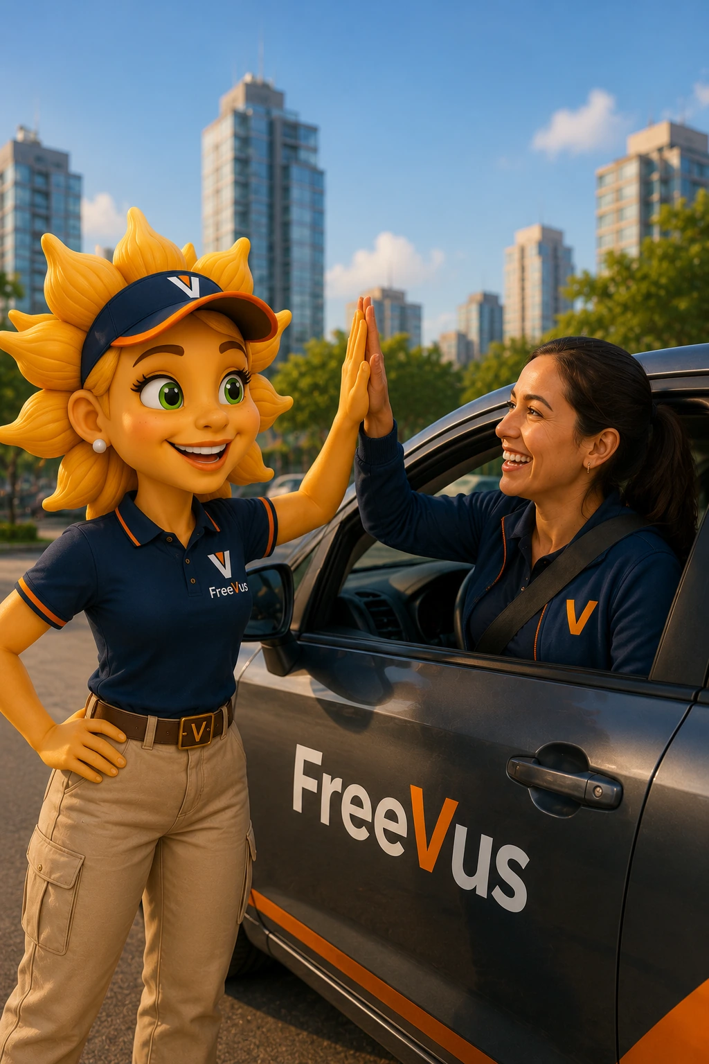 Solange cumprimentando uma motorista parceira da FreeVus